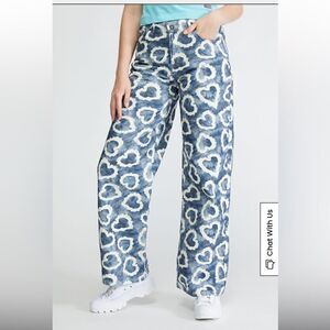 The Ragged Priest Jeans Lover Print Release Jeans Wide Leg High Rise Size 34